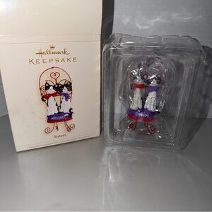 Hallmark White Cat Sisters Ornament with Red & Purple Scarves